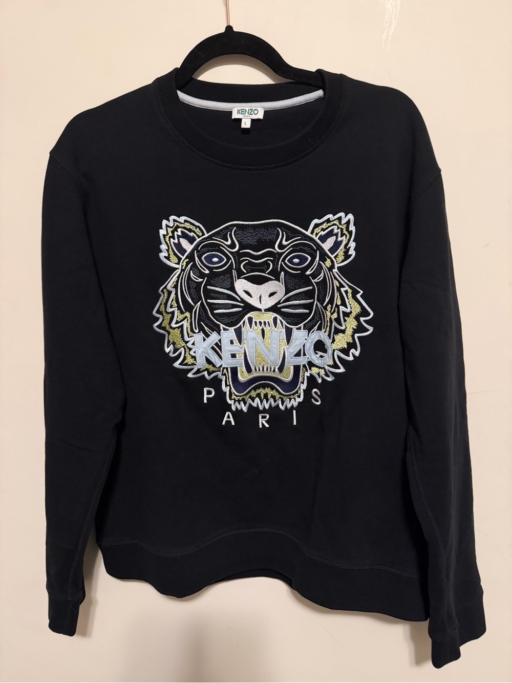 Kenzo Black Crewneck Sweatshirt with Embroidered Tiger